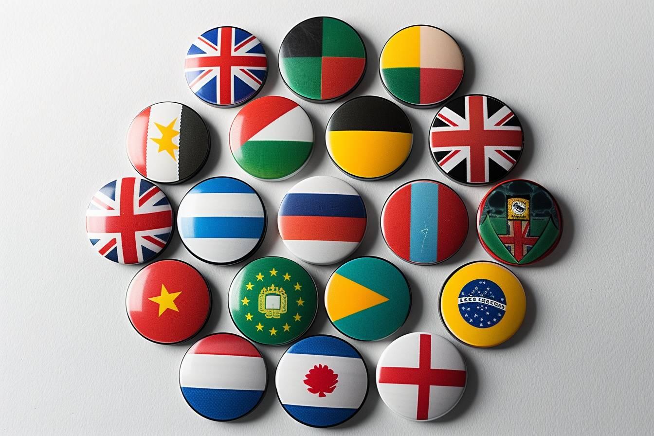 Image de 20 badges ronds arborant les drapeaux de différents pays